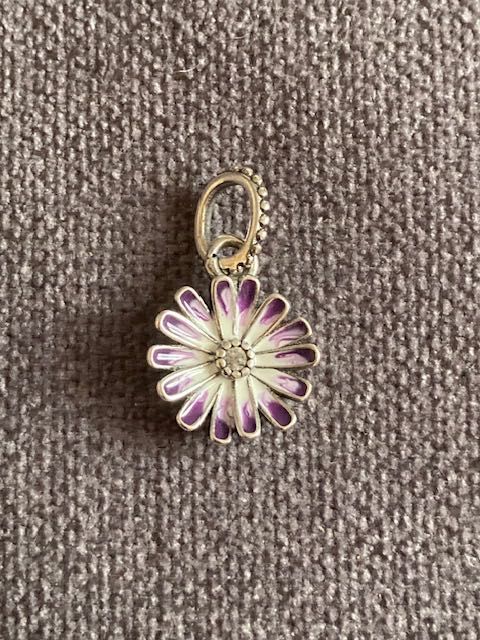 Pandora charms fioletowy kwiatek srebrny