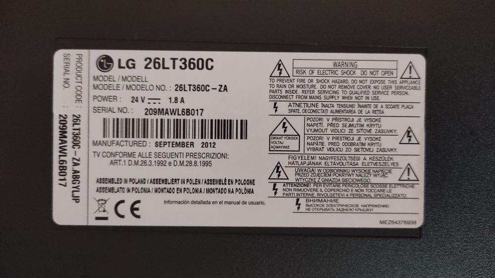 26 cali, LG 26 LT 360 C, telewizor, czarny