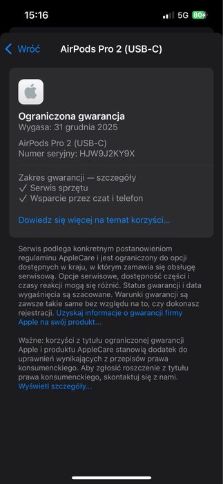 Oryginalne słuchawki Apple Airpods Pro (2 generacja) USb-C Gwarancja