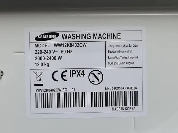 Пральна машина SAMSUNG 12 KG / Made in Korea / WW12K84020W