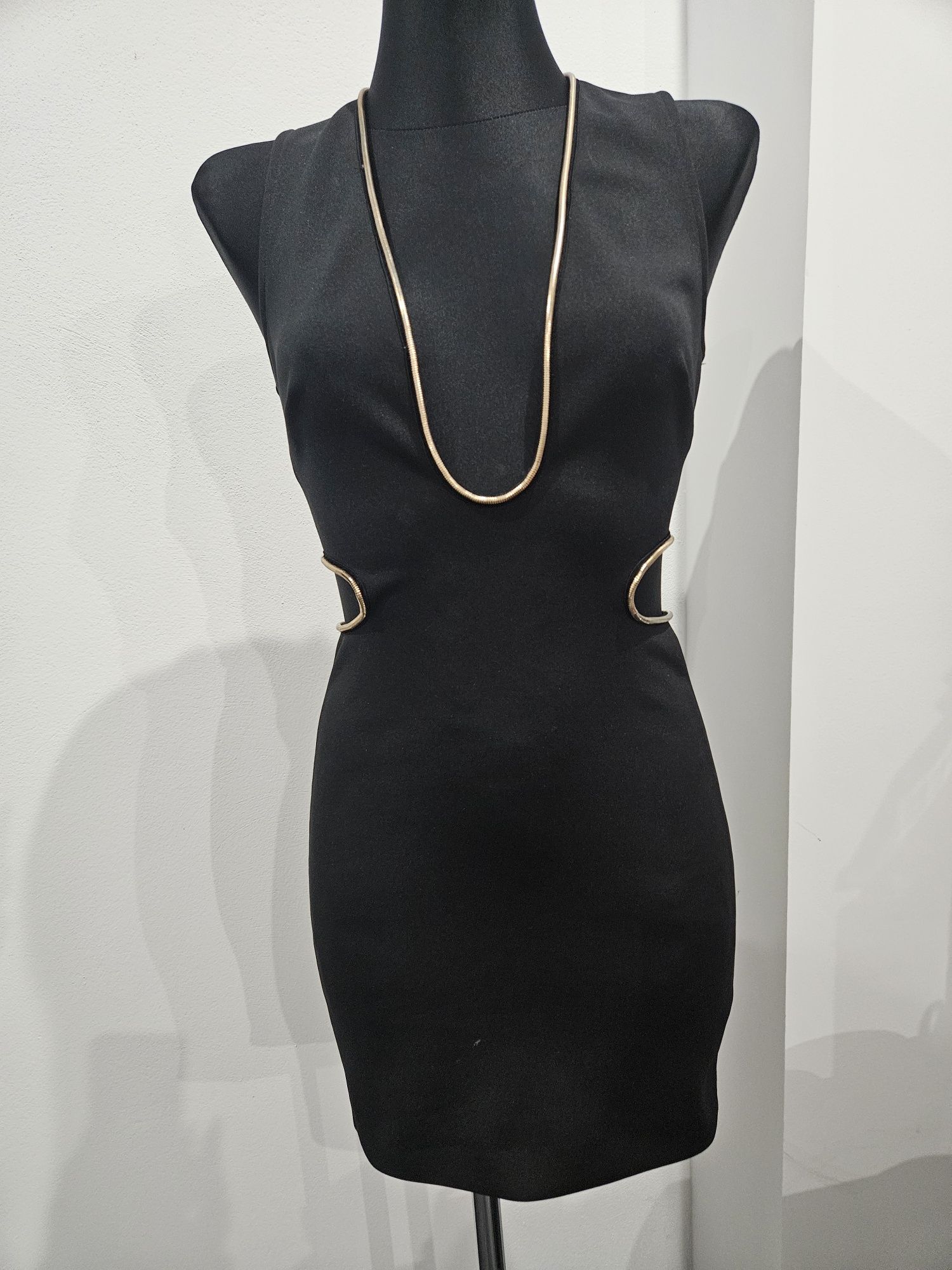 Sukienka czarna mini S 36 złoto