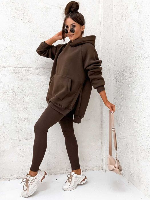 Komplet Dresowy Damski Uniwersalny Czekolada Bluza+Legginsy WYSYŁKA24H