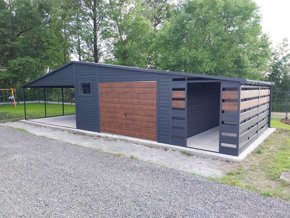 Garaż blaszany 12x5 grafit wiata panelowa nowoczesne garaże Gregor