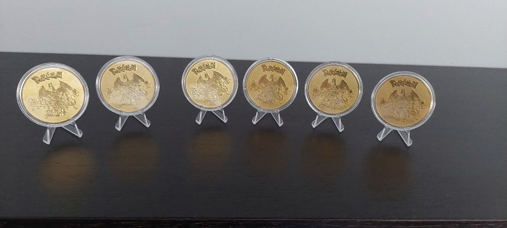 Moedas POKÉMON em Metal maciço 6 Unidades + Apliques NOVAS