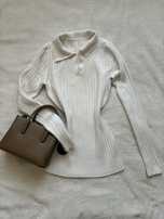 sweter biały z kołnierzem w serek s 36