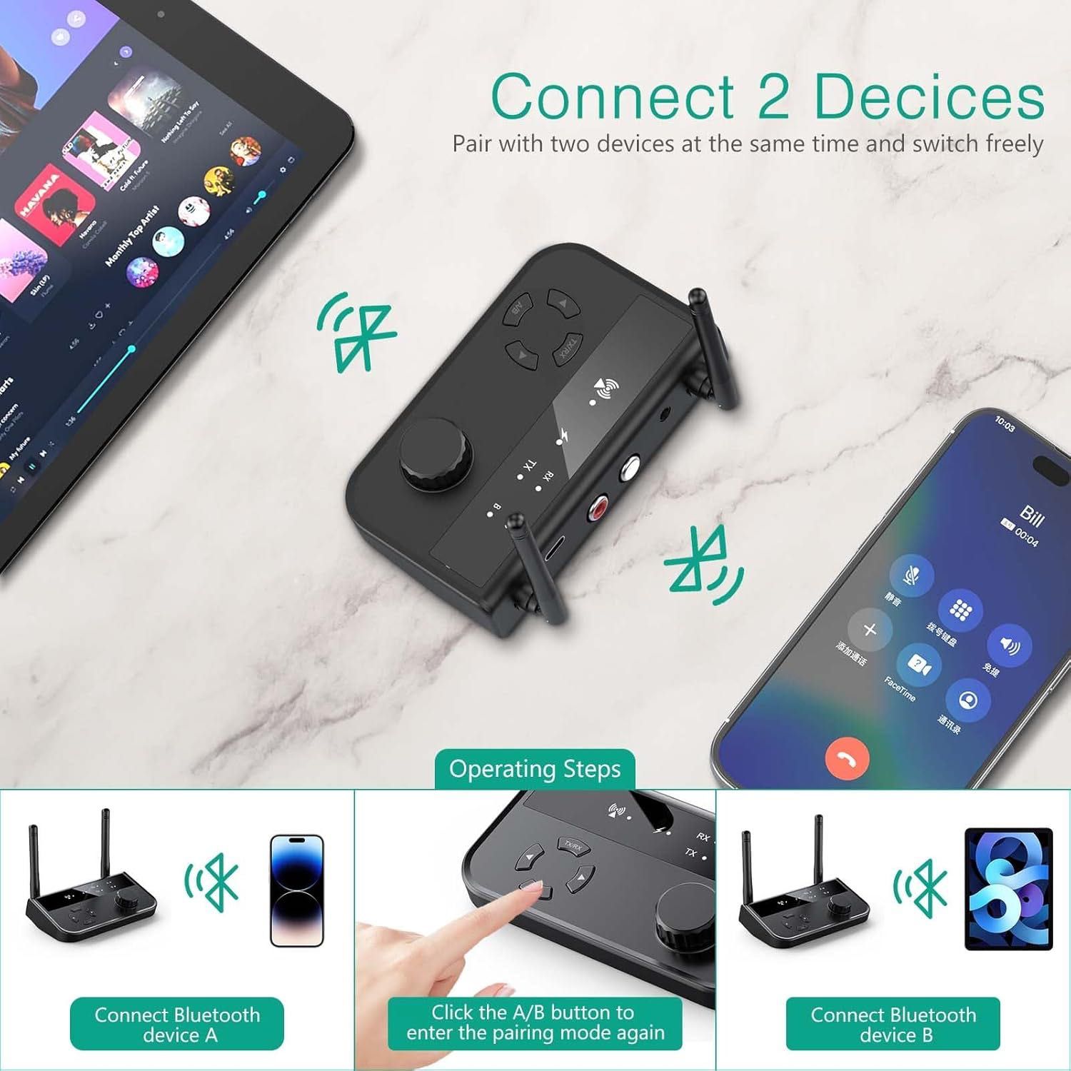ORIA Adapter Bluetooth 5.3, odbiornik Bluetooth 2 w 1 z RCA AUX 3,5 mm