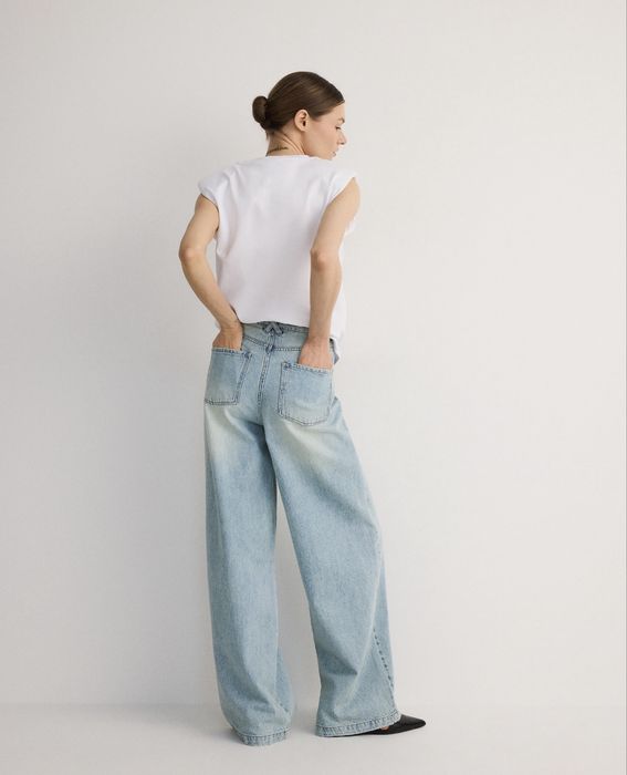 женские широкие светлые джинсы wide leg reserved