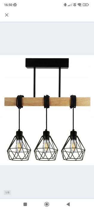 Lampa sufitowa wisząca, drewniana belka