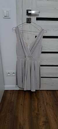 Sukienka brokatowa srebrna marki K&M 36