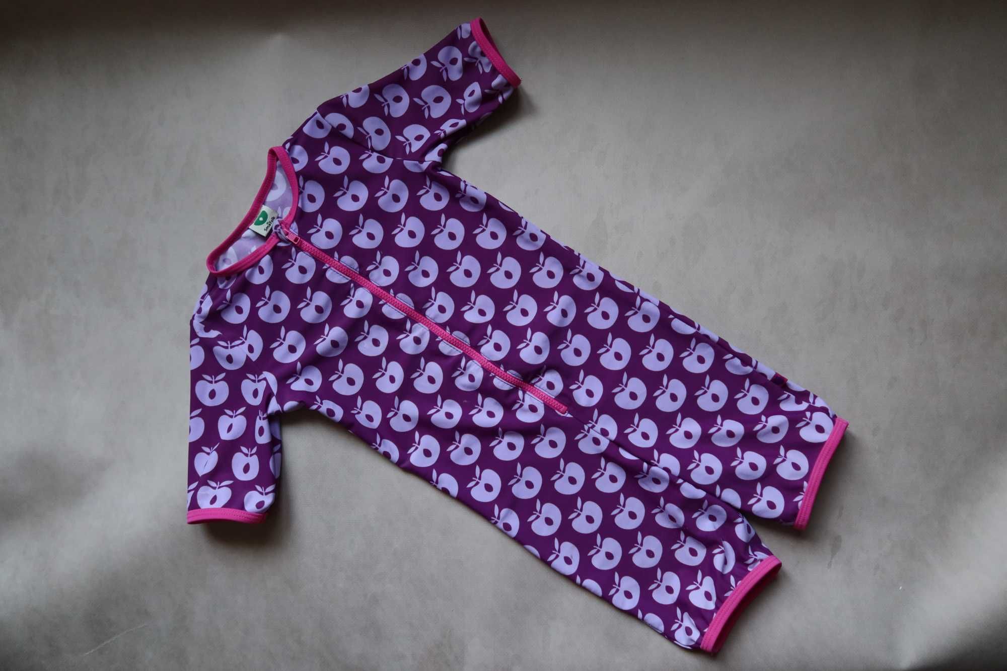 Kostium kąpielowy 98 104 SMAFOLK fioletowy w jabłka różowy strój