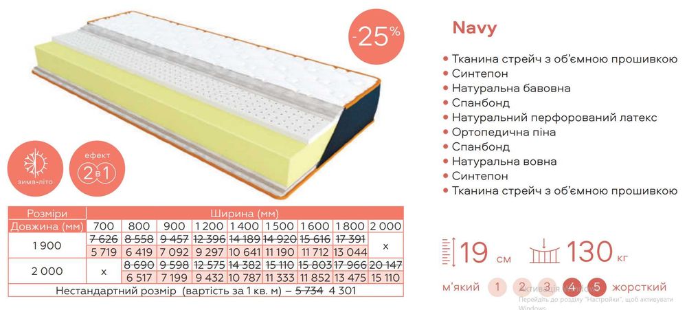 Матрац Denim безпружинний з різною жорсткістю сторін. Знижка до -41%!