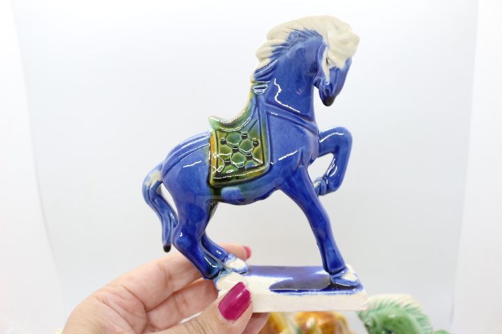 4 Cavalos Porcelana Chinesa Antiga Dinastia Tang 3 cores anos 70