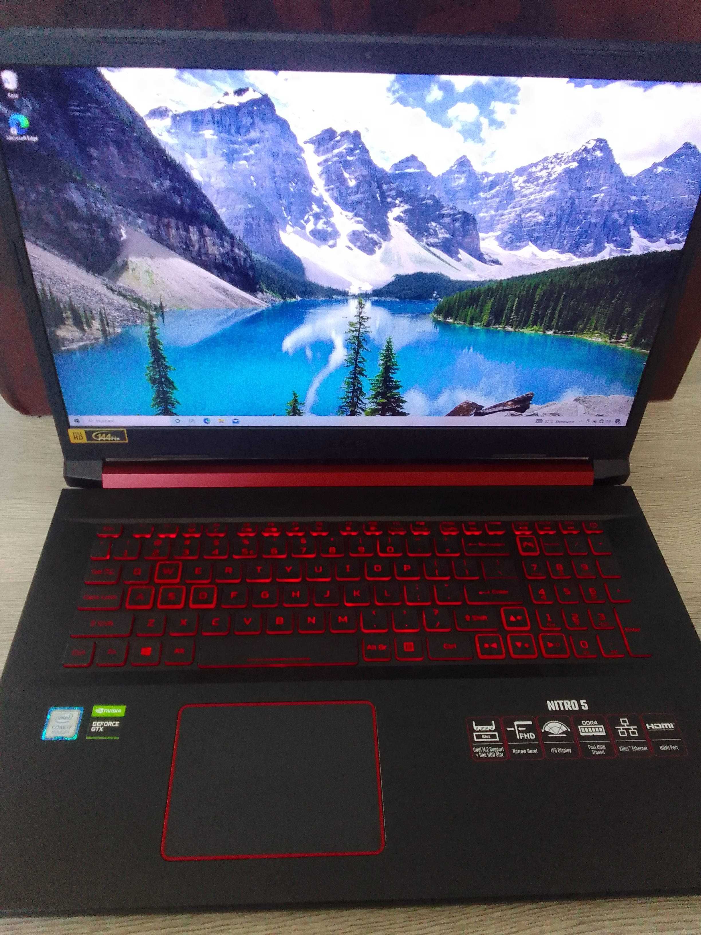 Acer Nitro 5, i7 9750H, 1660TI, 17'3 cala, dwa dyski Super stan.