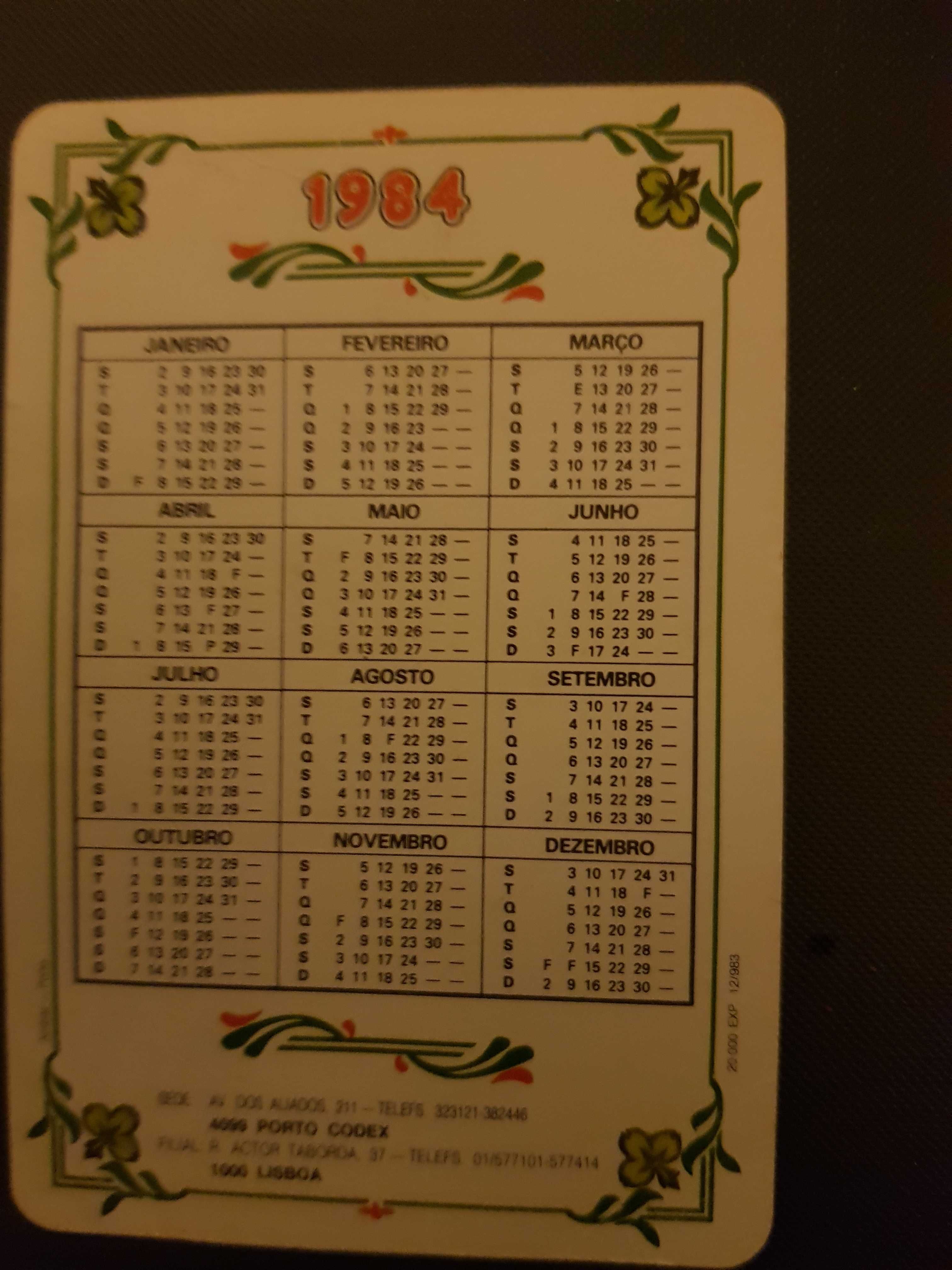 Calendários antigos de vários anos
