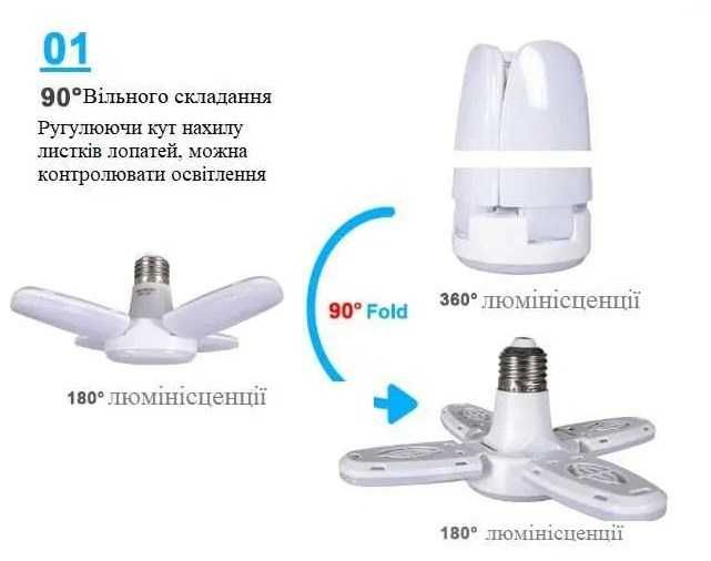 Деформаційна світлодіодна лампа E27, 4+1 стулкова лампа, 28 Вт