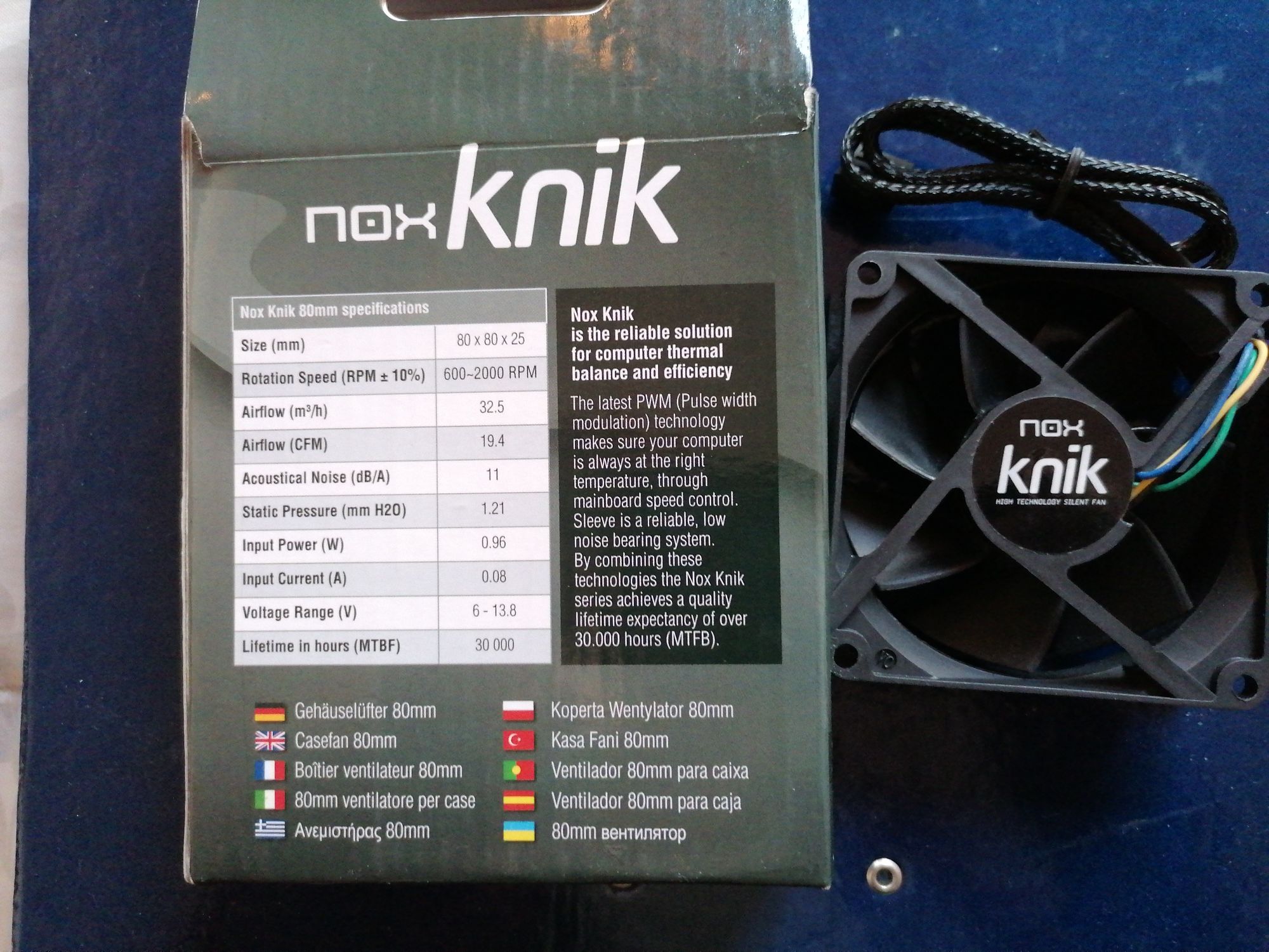 Ventoinha NOX knik 80mm NOVA