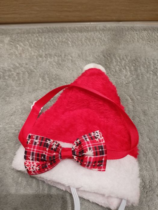 Nowy zestaw świąteczny, czapka Mikołaja i kokardka, obroża regulowana