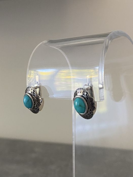 Серебряные серьги  875 пробы (Украина) с бирюзой.