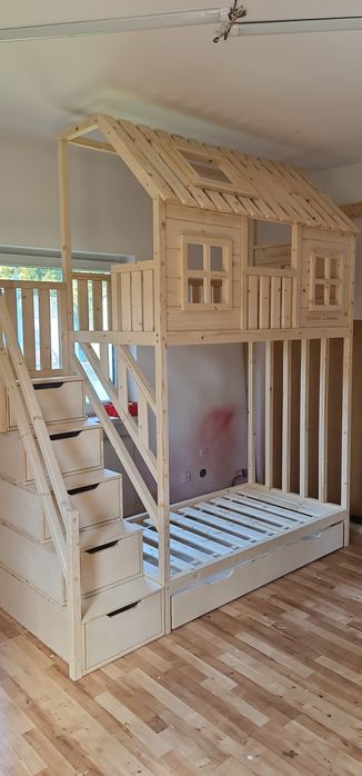 Łóżko piętrowe drewniane domek 80x160