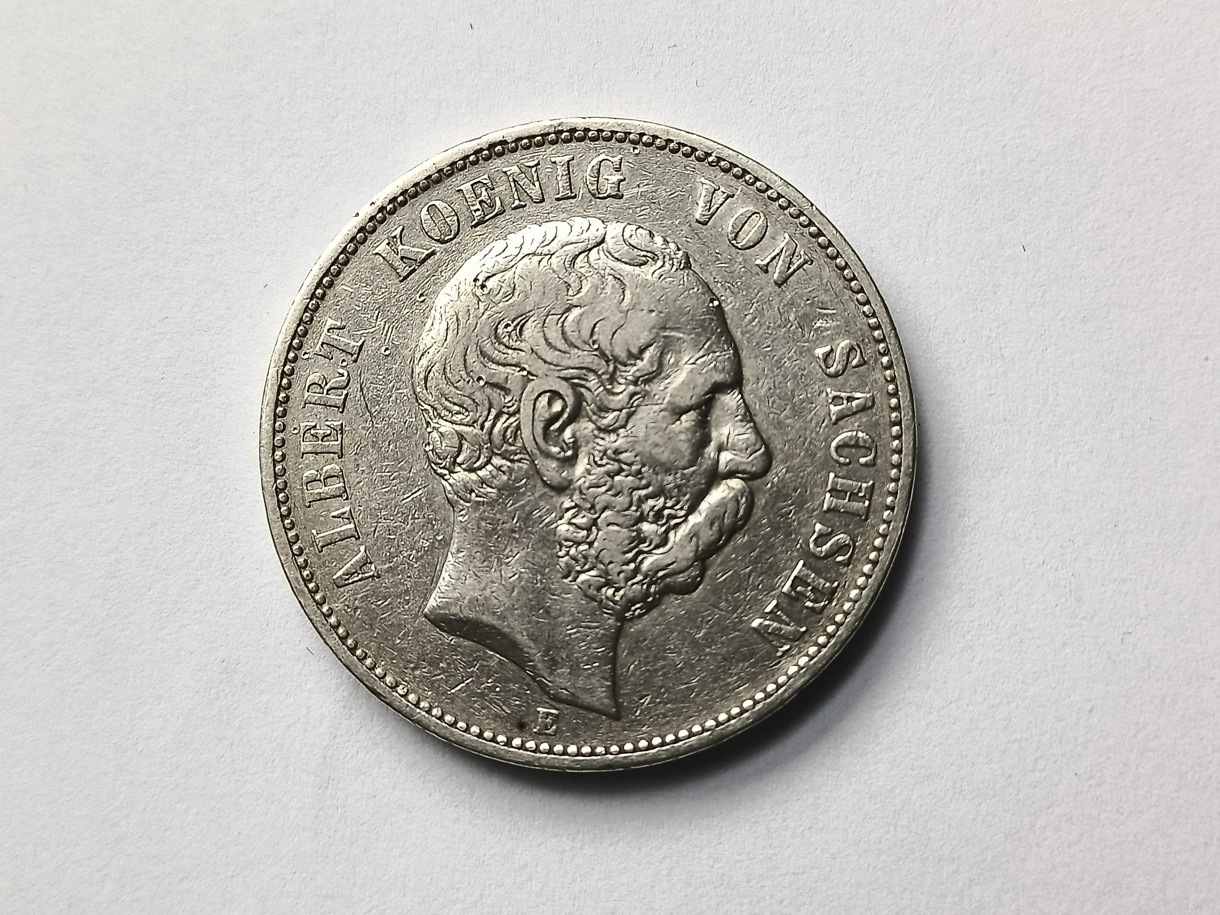 5 Marek Saksonia 1875 E Albert rzadka oryginał Srebro