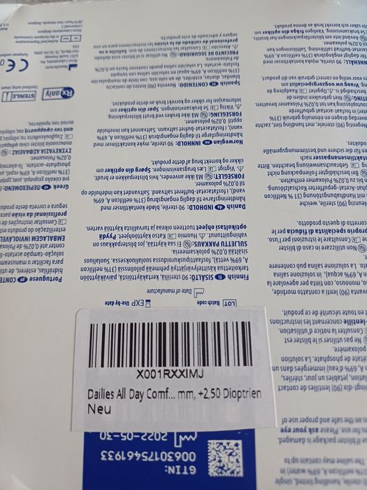 Soczewki jednio dniowe +2,50 Dailies