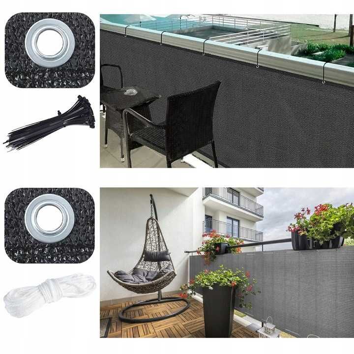 Osłona na balkon, płot mata balkonowa 1x7m solidna + mocowanie oczka