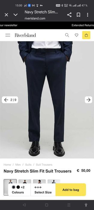 Джинсы брюки River Island trousers Англия w36 stretch navy.