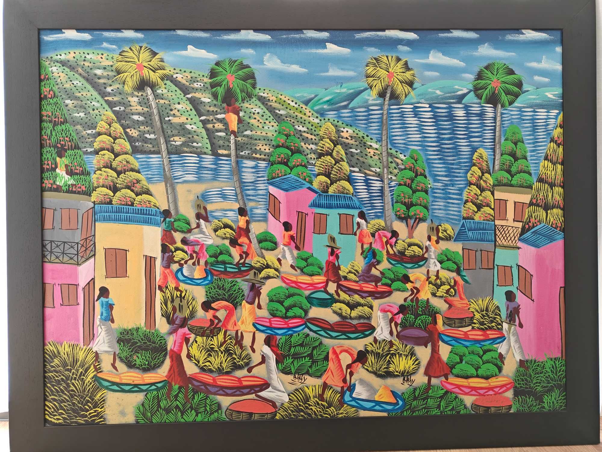 Quadro com pintura sobre tela pintado a óleo com moldura
