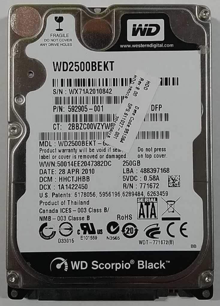 HDD винчестер диск в ноут 2,5" 250 Gb SATA WD Scorpio Black WD2500BEKT