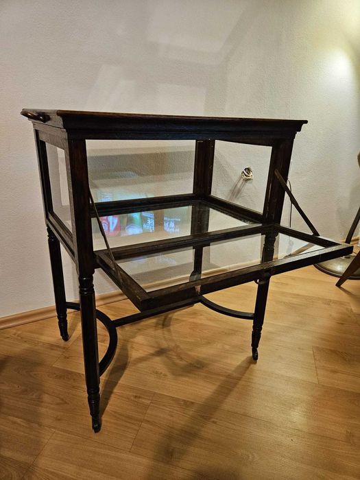 Stylowy barek / witrynka – drewno, szkło, lustro, na kółkach