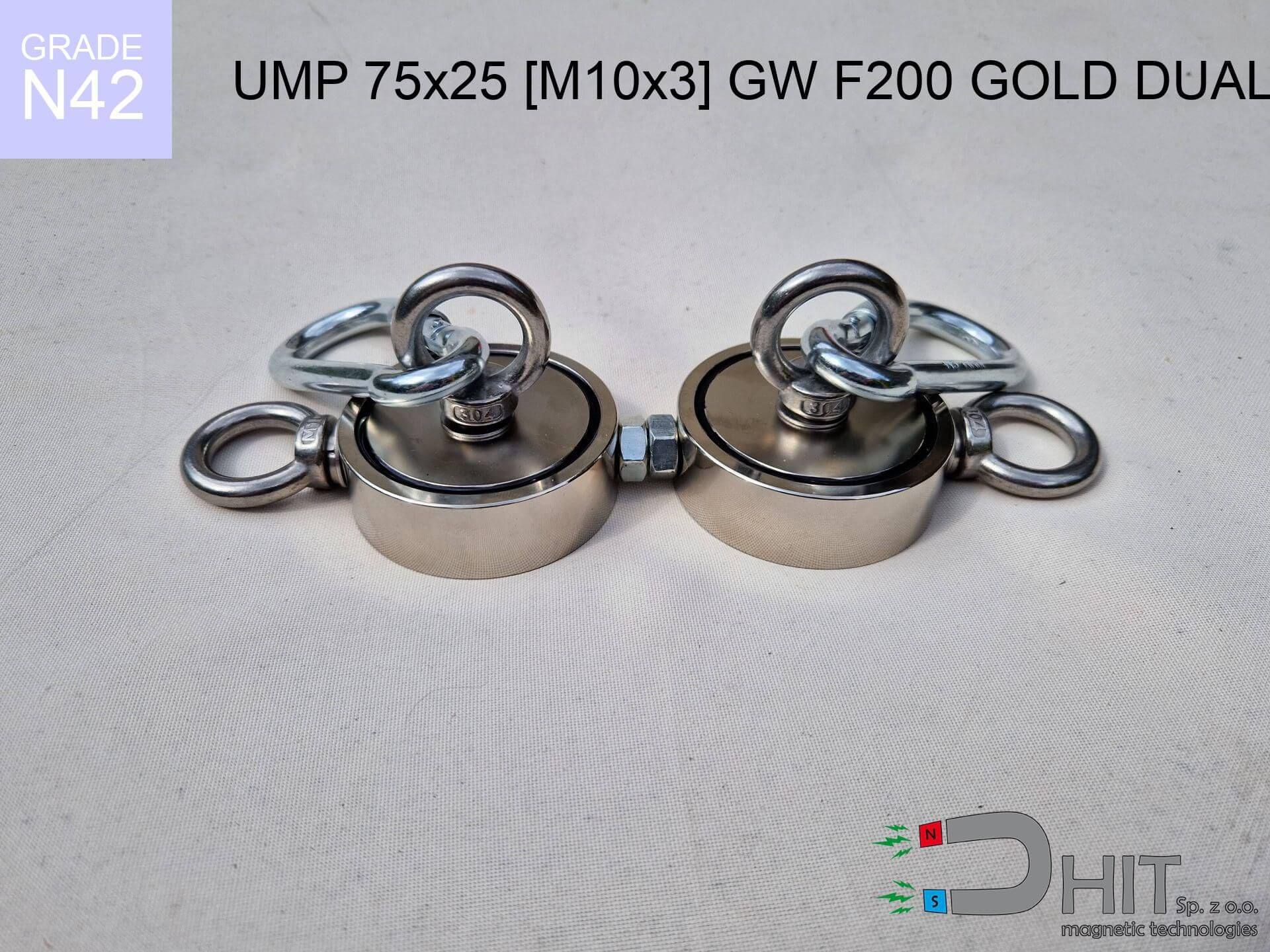 UMP 75x25 [M10x3] GW F200 GOLD DUAL [N42] - silny magnes do łowienia