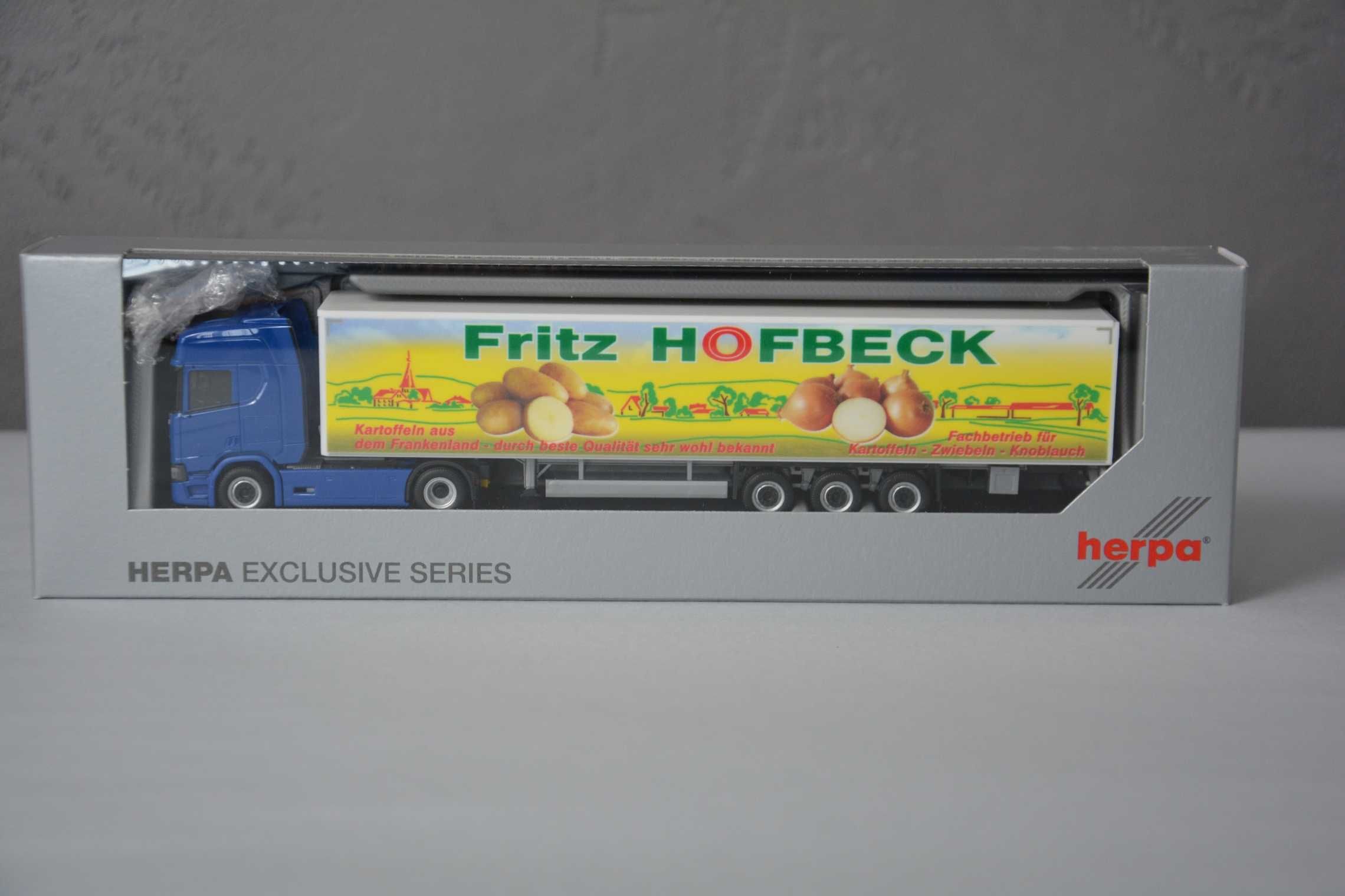 1:87 (H0) Herpa 953306 - Scania CR 20 HD + nacz. 15m - Fritz Hofbeck