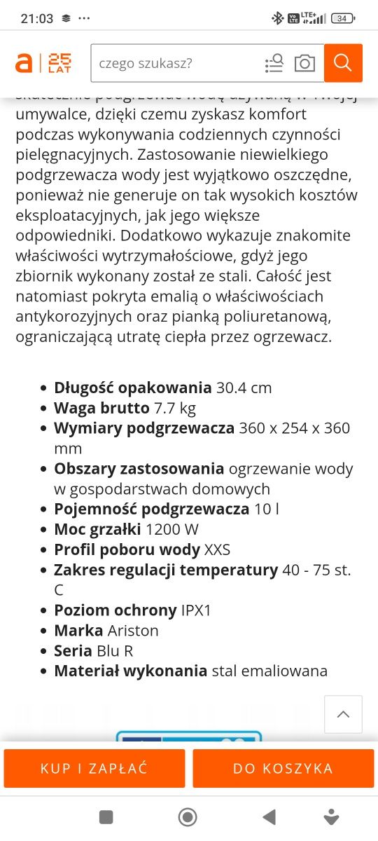 Podgrzewacz terma bojler Ariston