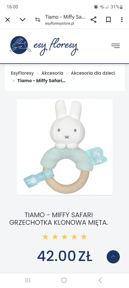 Karuzelka do łóżeczka TIAMO Miffy Safari + grzechotka