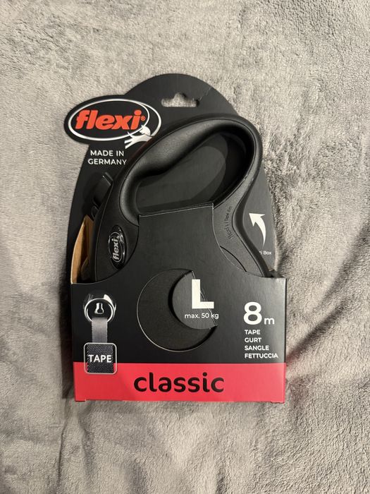 Smycz Flexi L do 50kg taśma czarna 8m