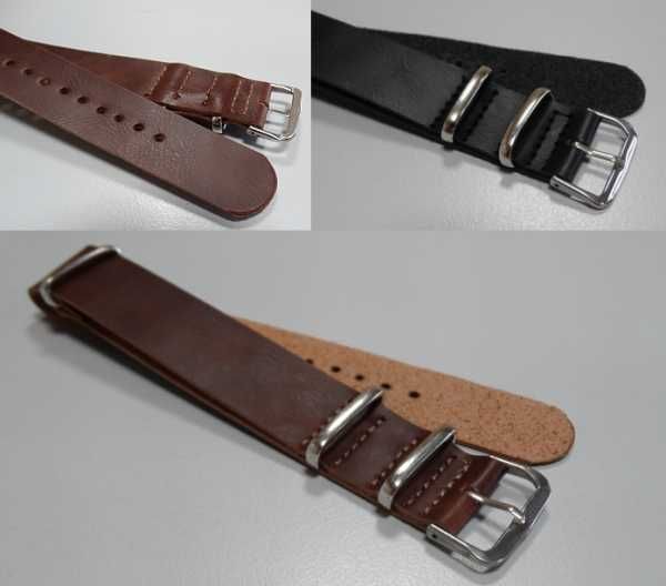 Pasek NATO do zegarka 22mm ciemny brązowy skórzany nowy