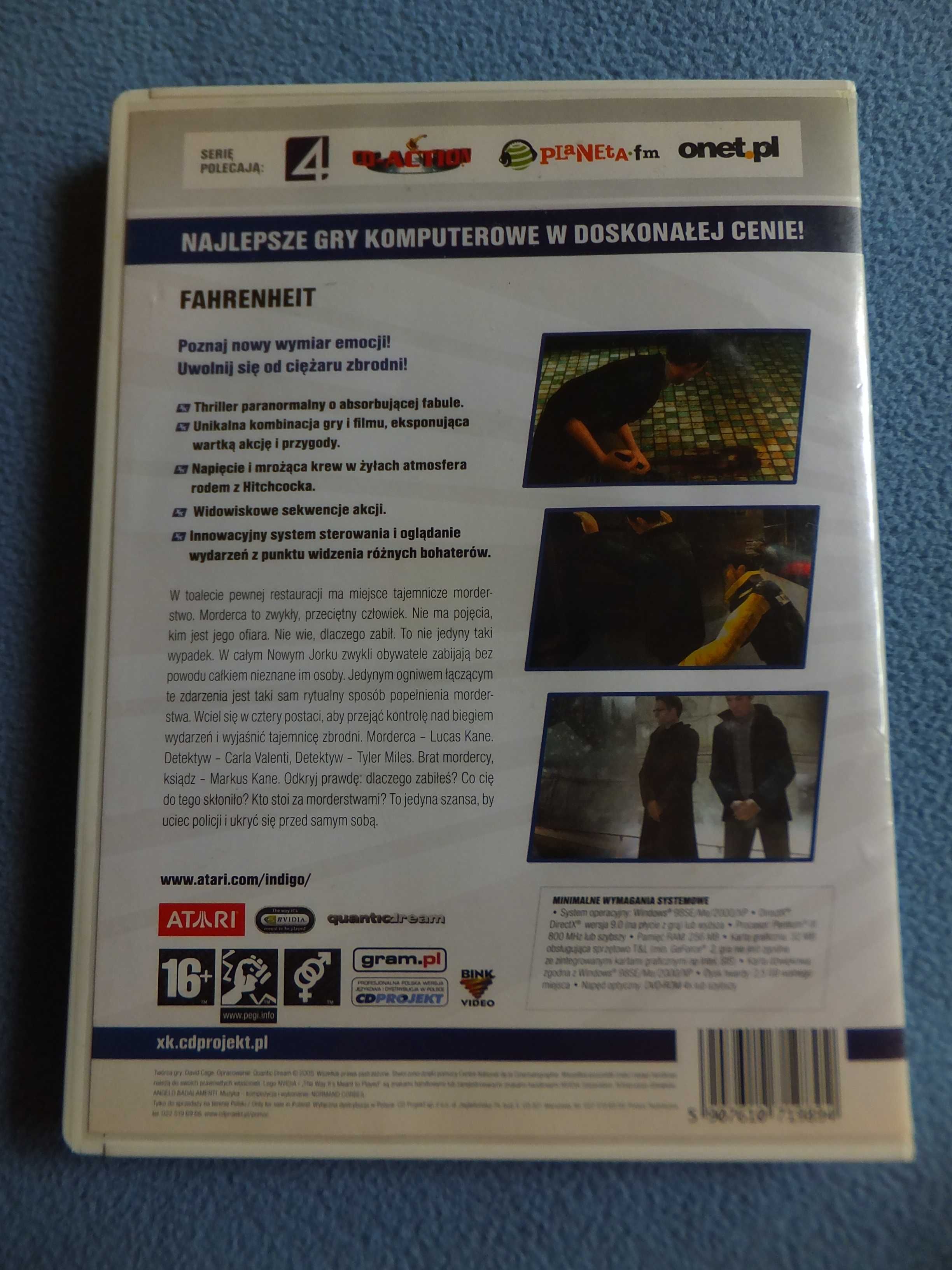 Retro gra komputerowa FAHRENHEIT Ekstra Klasyka PC Atari Quantic Dream