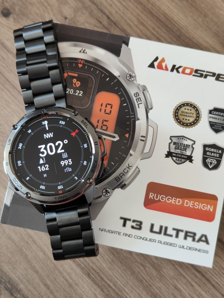 Тактические Смарт часы Kospet TANK T3 Ultra с двумя ремешками
