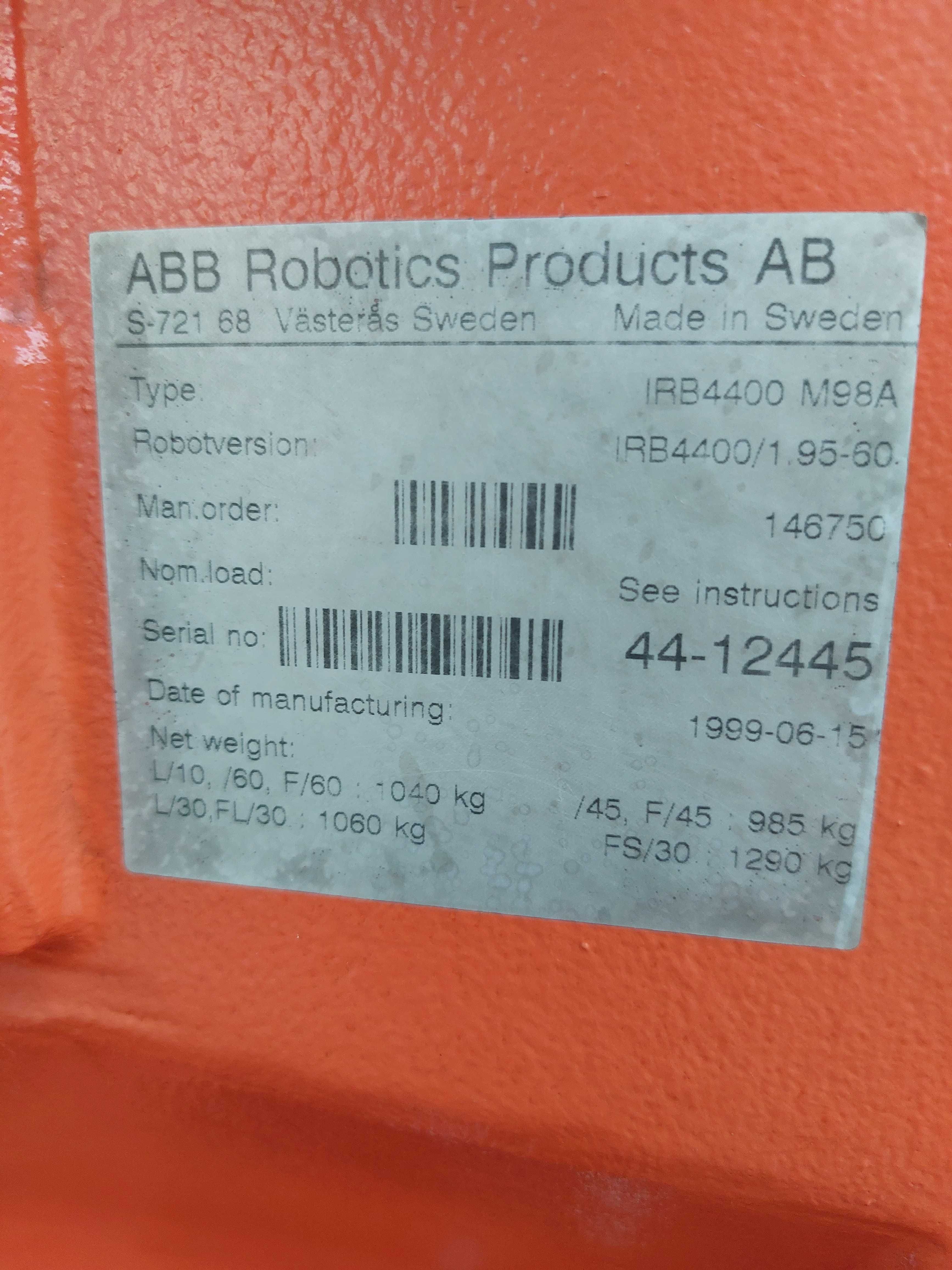 Ramię robotyczne ABB IRB4400 M98A 1.95-60 Sterowanie S4C KUKA FANUC