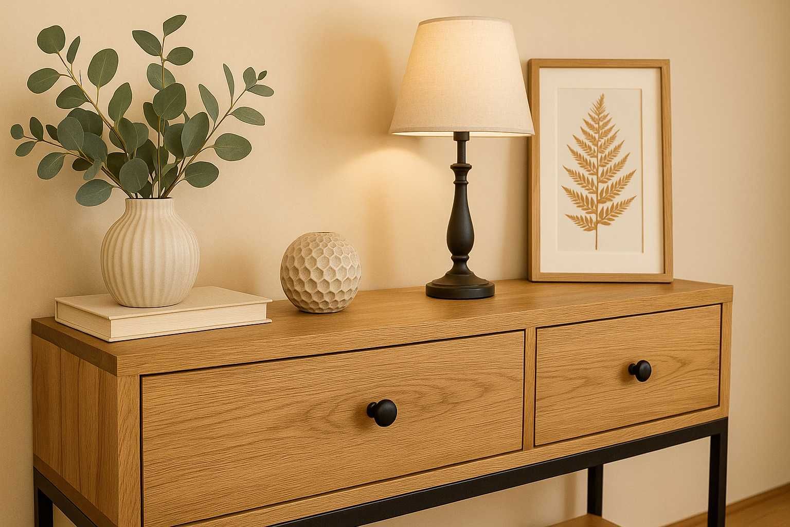 Konsola LOFT z Szufladami, 100% Lite Drewno Dębowe, Dąb.