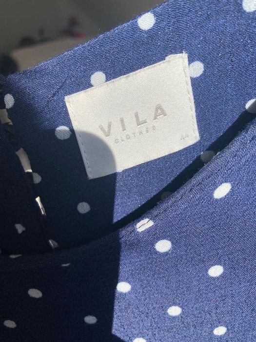 Vila MIDI przewiewna sukienka w kropki w groszki granat 42 XL 44 XXL