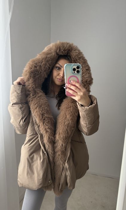 Kurtka z futerkiem S parka oversize kaptur