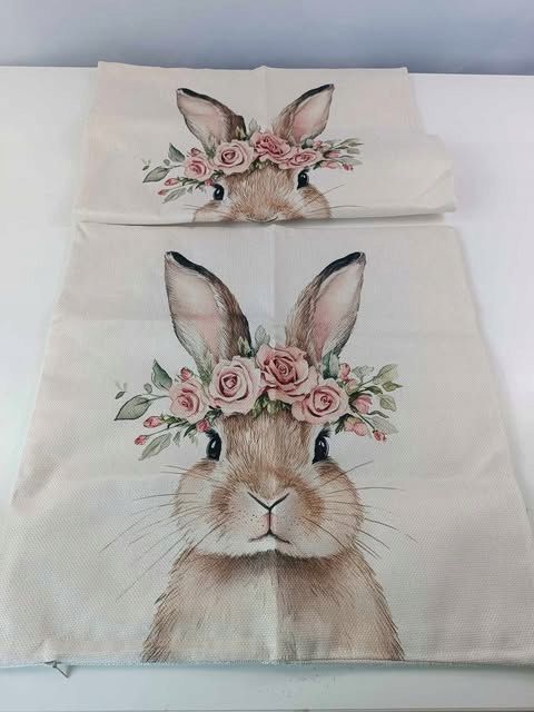 Lniane poszewki 2 szt wielkanocne Króliczki Króliki Happy Easter 45x45