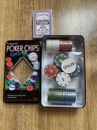 Набір покерний на 100 фішок з номіналом та картами в металевій коробці