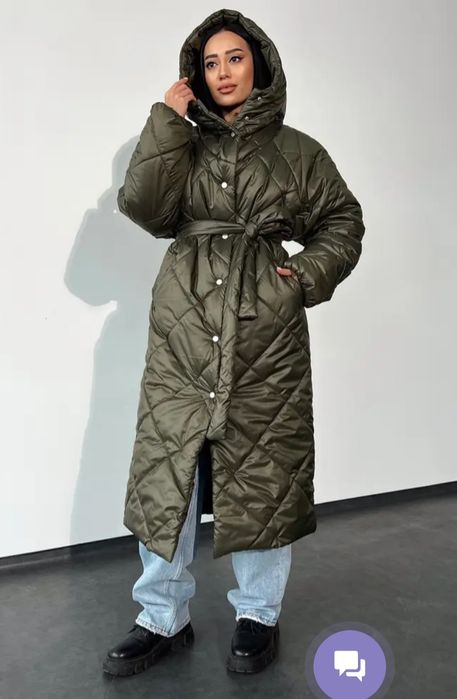 Куртка пуховик хакі стьобана плащівка зимова пальто жіноче