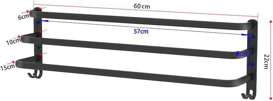 Wieszaki na Ręczniki Montowane na Ścianie 3-Poziomy 60 cm Nie Blaknące