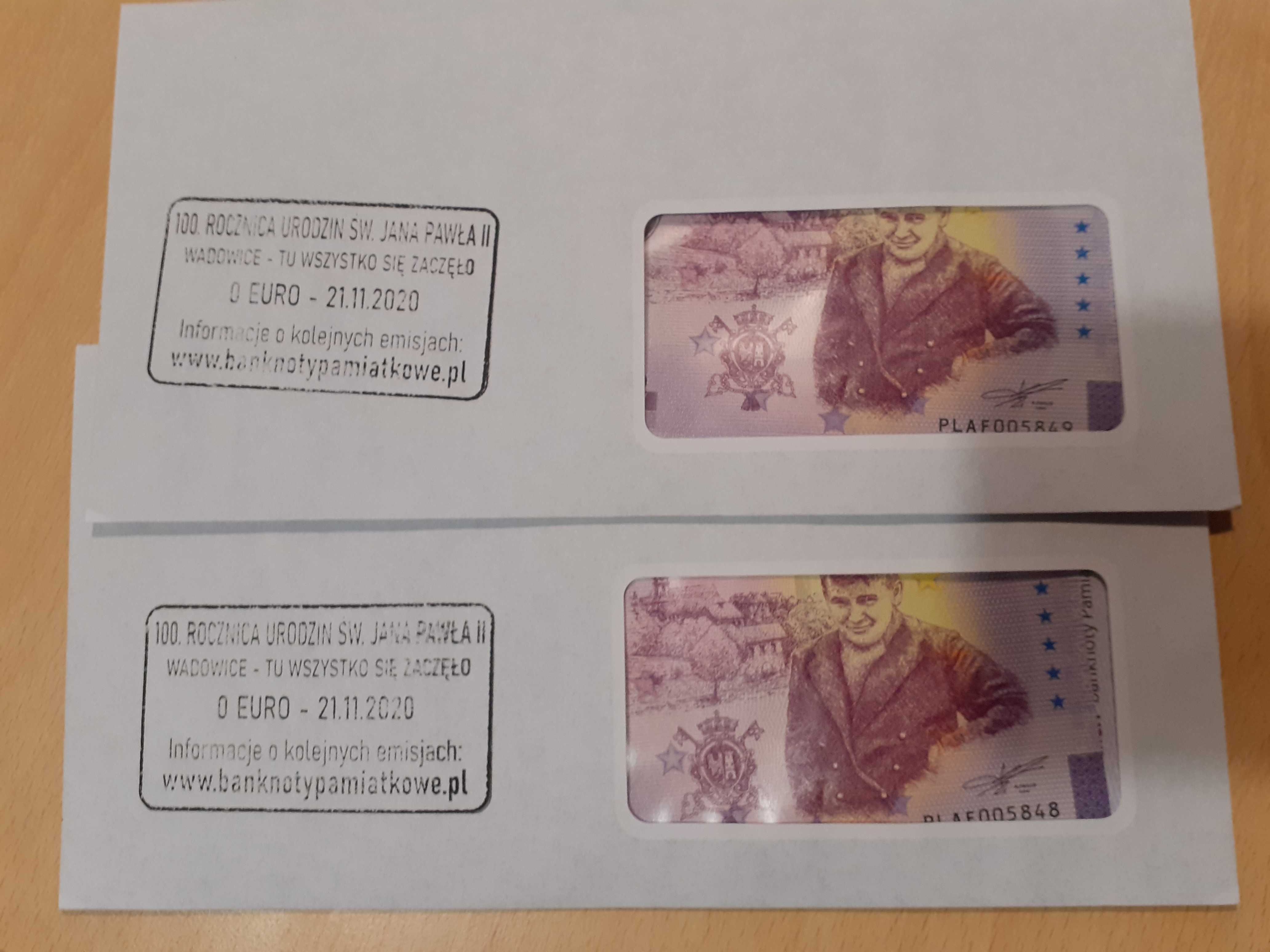 0 euro banknot Jan Paweł II Wadowice 100 lecie urodzin UNC