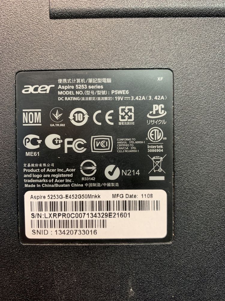 Ноутбук Acer Aspire 5253 P5WE6 под ремонт или на запчасти