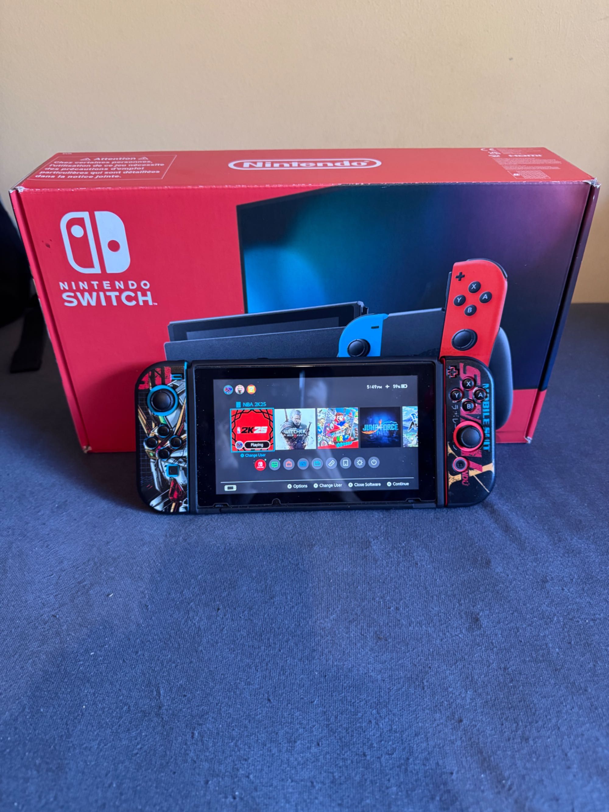 Nintendo switch v2 with box, complete accessories and games