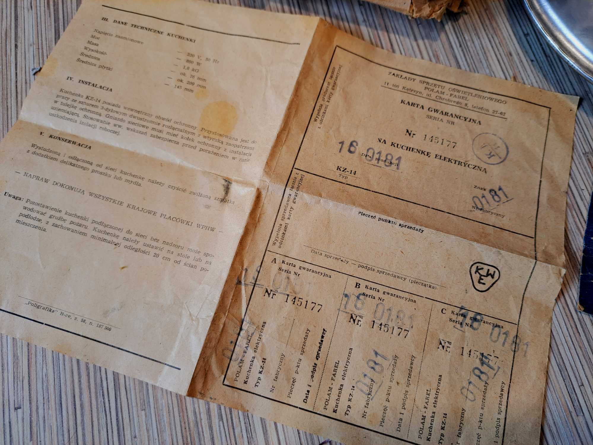 PRL Kultowa kuchenka elektryczna POLAM-FAREL tym KZ-14+kartonik 81 rok